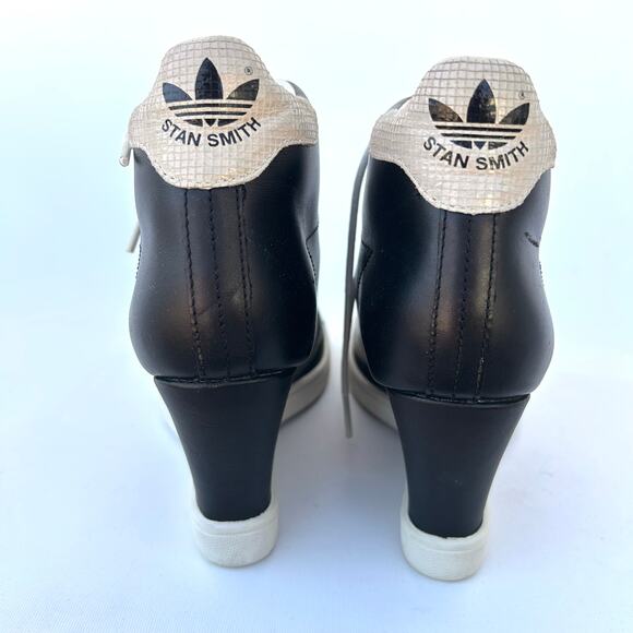 Adidas Stan Smith Lace Up Wedge Heel Sneakers Black White Tennis Shoes 9 - Picture 3 of 10